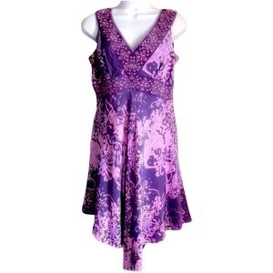 INC International Concepts Purple Silk Embroidered Design Sleeveless Dre…